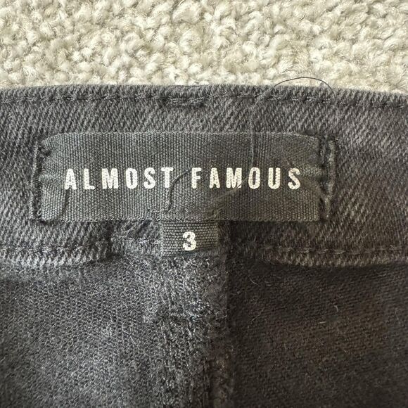 Almost Famous Shorts Womens 3 Black Distressed Frayed Hem High Rise Denim Cutoff - Picture 6 of 11
